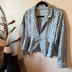 Free People Blue and Yellow Polka Dot Blouse